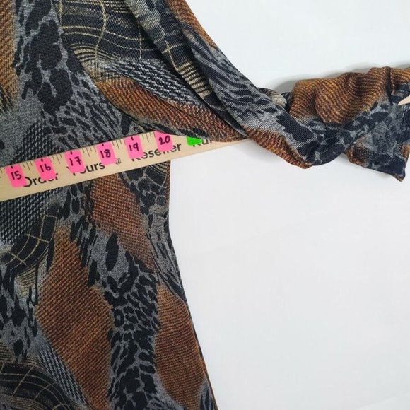 Lapis Women’s L Tunic top Semi Sheer ined Animal Print Ruched 3/4 Sleeve Large - Picture 4 of 9